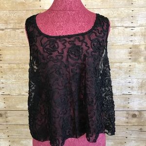Free People sheer black floral mash crop tank Sz L